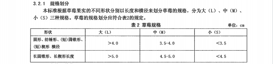 草莓大小规格标准