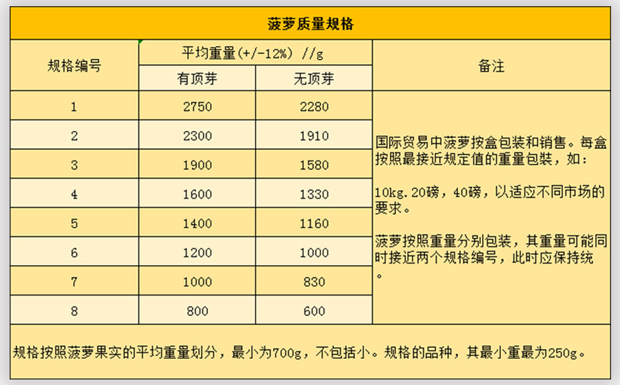 菠萝入冷库分级标准2