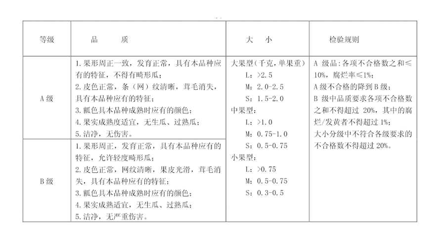 甜瓜放冷库前的分级标准