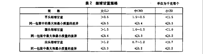 甘蓝放冷库前的规格标准