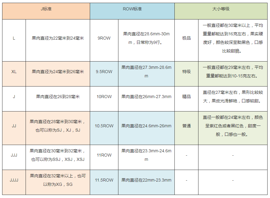 车厘子放冷库前等级划分标准